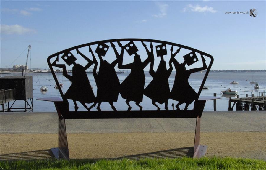 Sculpture - Bench with 5 characters - Brard Yann