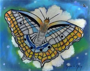 dessin - calligraphie - Papillon sur sa fleur - Le Moing Maryse)