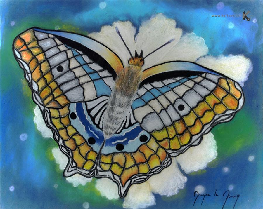 dessin - calligraphie - Papillon sur sa fleur - Le Moing Maryse