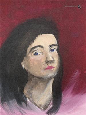 Peinture - Portrait de femme sur fond rouge - JIEL)