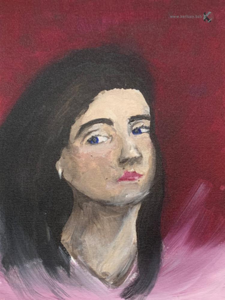 peinture - Portrait de femme sur fond rouge - JIEL